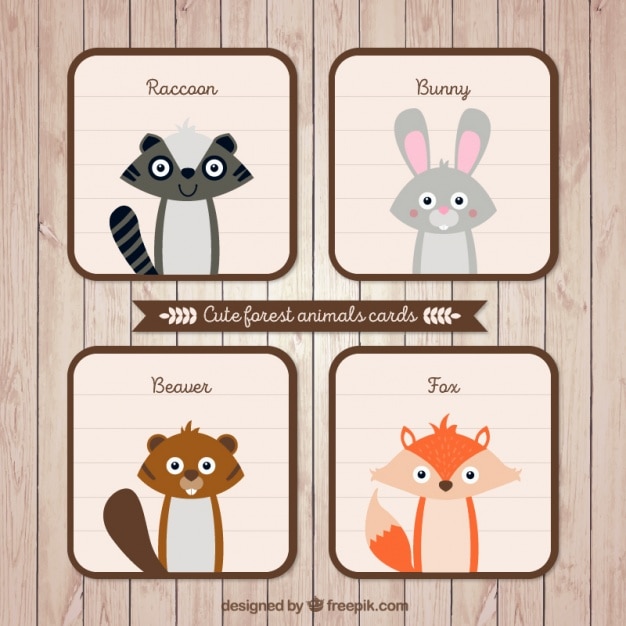 Free vector cute cards with forest animals