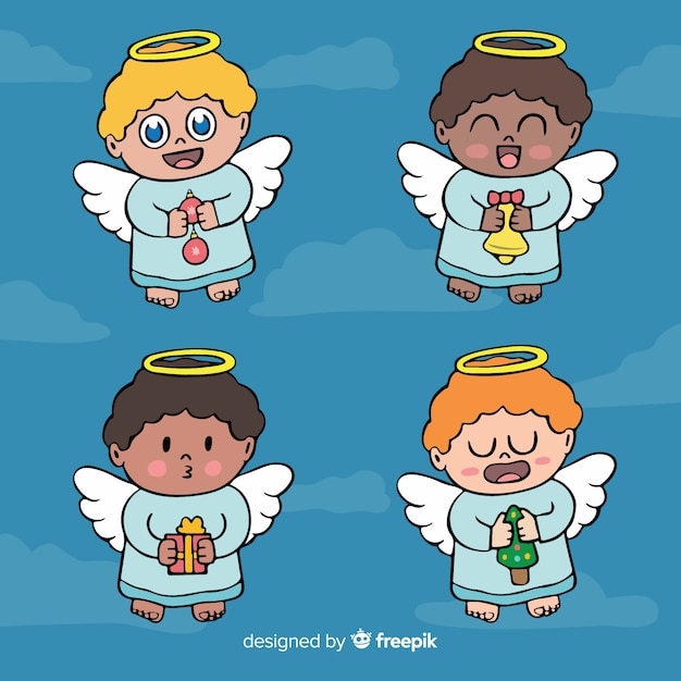 Free vector cute cartoon angels collection