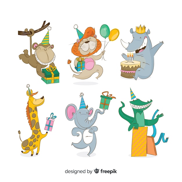 Free vector cute cartoon animals with gifts