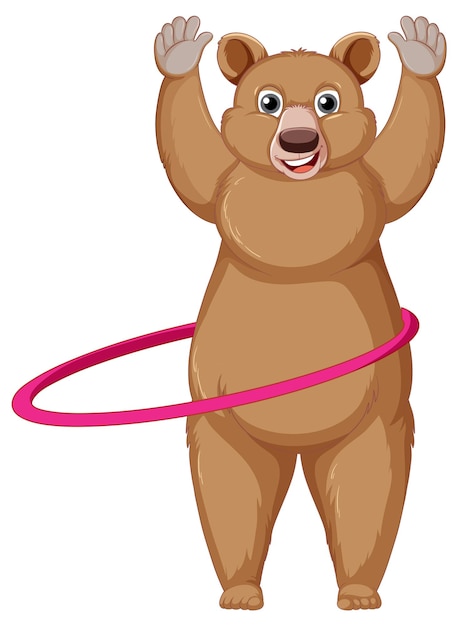 Бесплатное векторное изображение Милый мультяшный медведь играет обруч на белом фоне