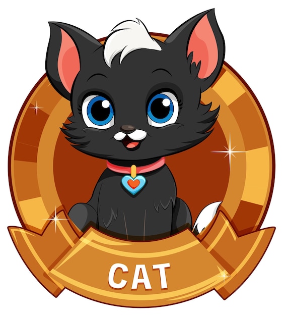 Free vector cute cartoon black kitten badge