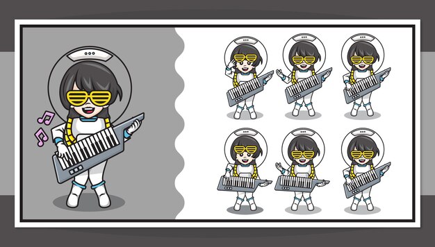 バンドルは フルバンドのコンセプトで音楽を演奏するかわいい女の子のイラストを設定します プレミアムベクター バンドルは フルバンドのコンセプトで音楽を演奏するかわいい女の子のイラストを設定します プレミアムベクター