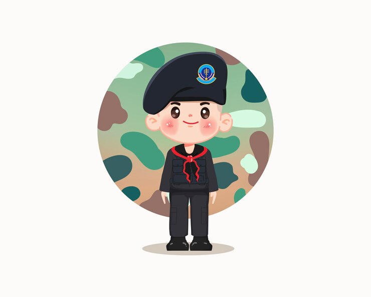 Бесплатный Вектор cute cartoon character thahan phran or thai rangers in black uniforms premium vector