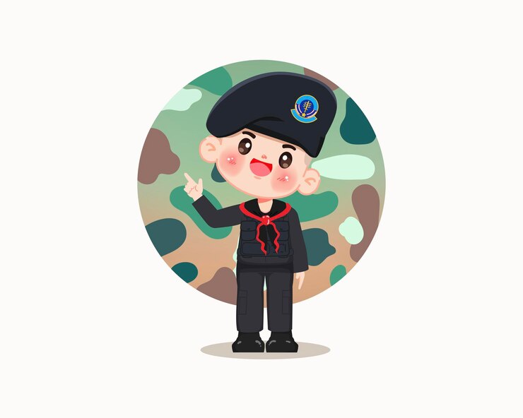 무료 Vector 귀여운 만화 캐릭터 thahan phran 또는 검은 유니폼을 입은 태국 레인저 프리미엄 터