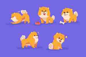 Free vector cute cartoon colorful pomeranian dog character collection set