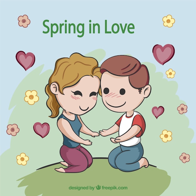 Free vector cute cartoon couple in love