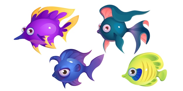 Free vector cute cartoon fish with fin and smiling lips