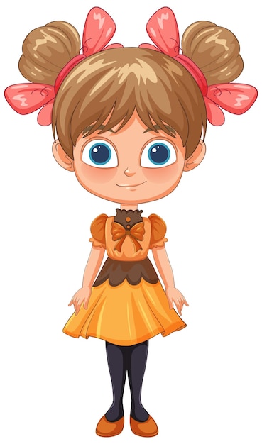 Free vector cute cartoon girl in orange dress