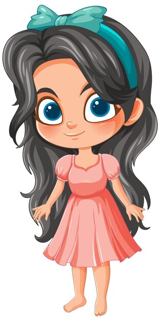 Cute Cartoon Girl in Pink Dress