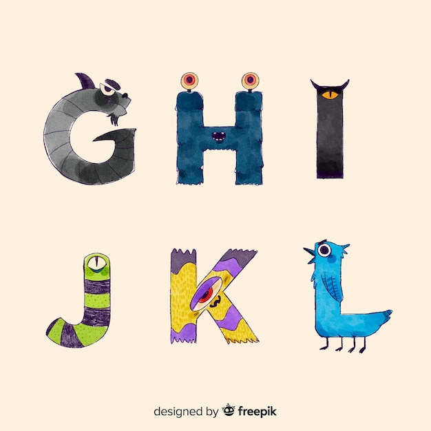 Cute cartoon halloween monster alphabet