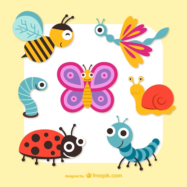 Free vector cute cartoon insects