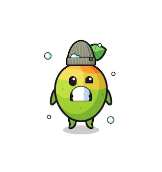 Cute cartoon mango with shivering expression