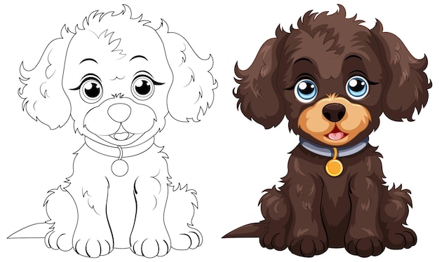 Free vector cute cartoon puppies side by side