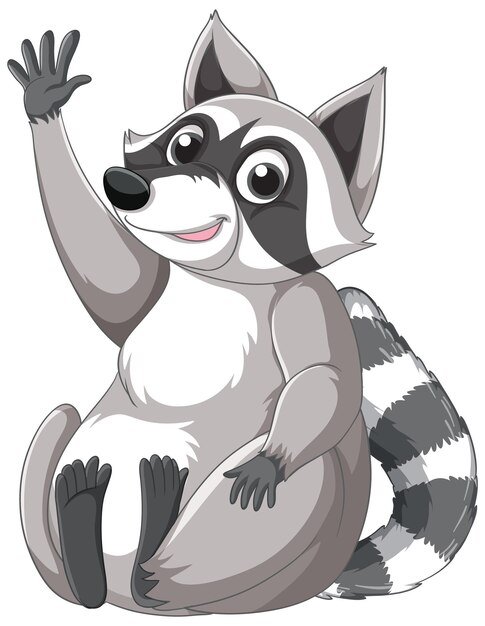 Cute cartoon raccoon sitting on white background