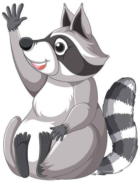 Free vector cute cartoon raccoon sitting on white background