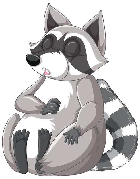 Cute cartoon raccoon sleeping on white background
