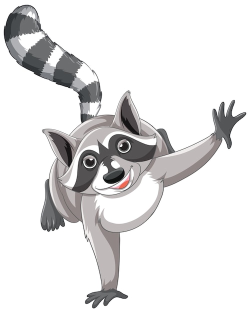 Cute cartoon raccoon standing on white background