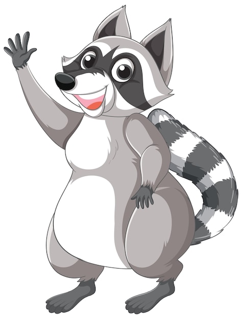 Cute cartoon raccoon standing on white background