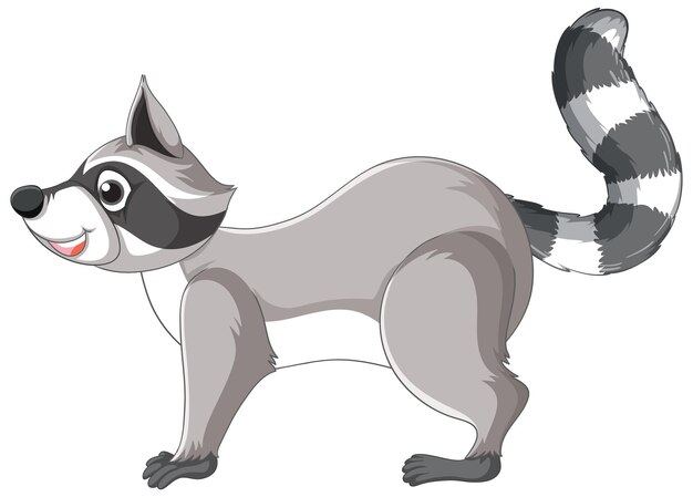 Cute cartoon raccoon standing on white background