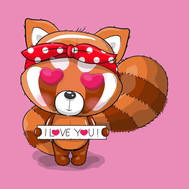 Panda rosso simpatico cartone animato con amore