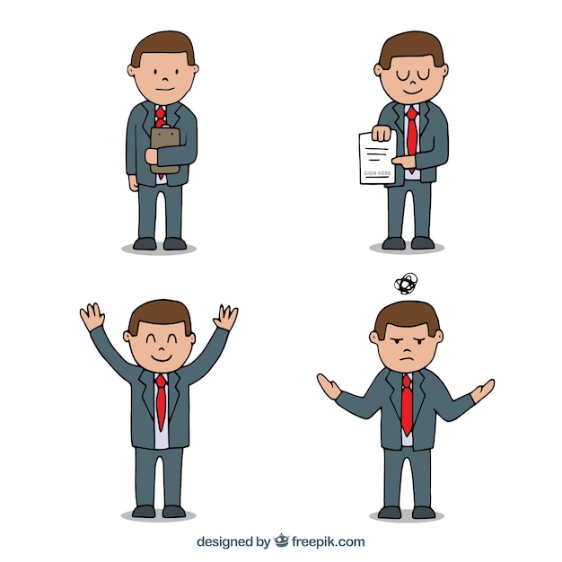 Free vector cute cartoon salesman in different position