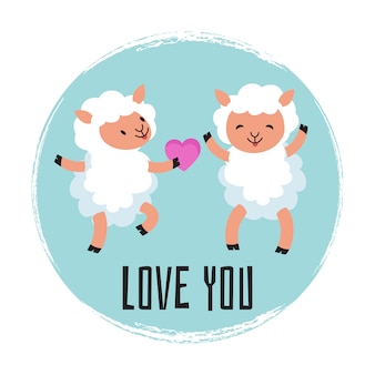 Cute cartoon sheeps in love