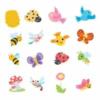 Free vector cute cartoon spring animals collection