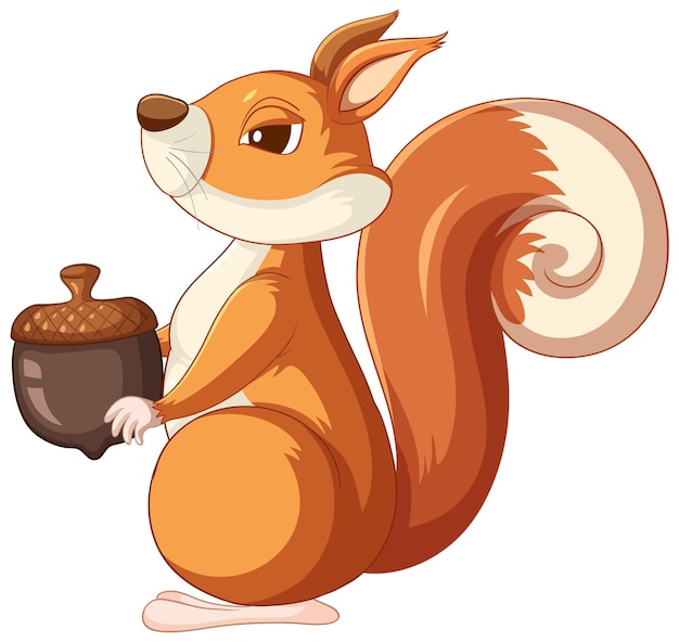 Free vector cute cartoon squirrel holding acorn on white background