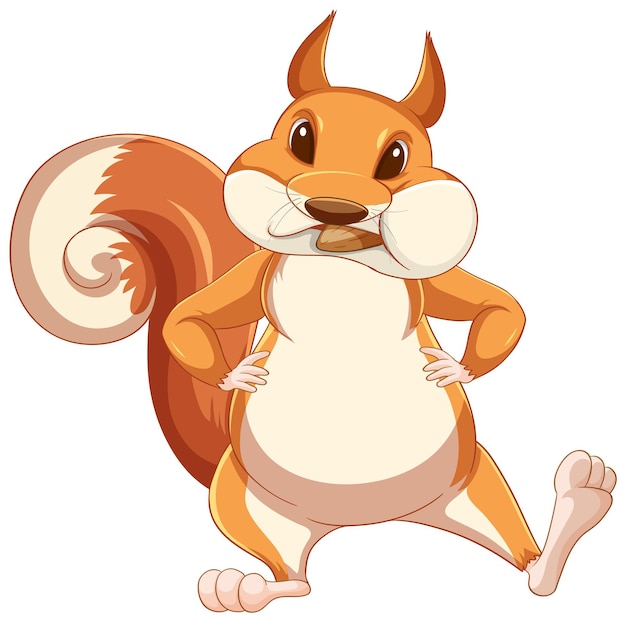 Cute cartoon squirrel standing on white background