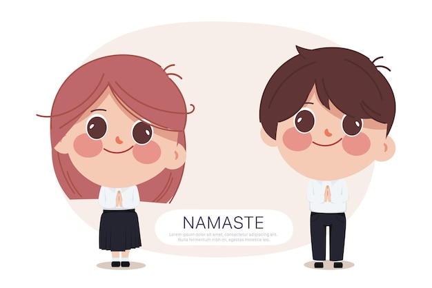 Free vector cute cartoon thai student namaste greeting in the college uniform.