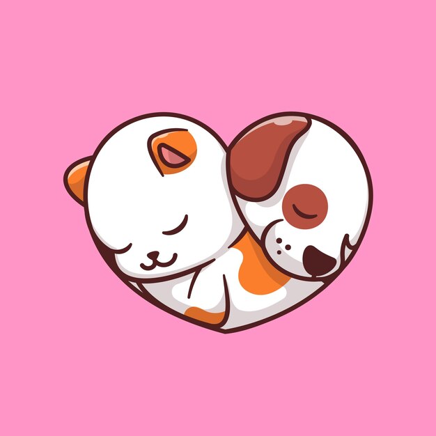 かわいい猫と犬のカップルのイラスト 無料のベクター
