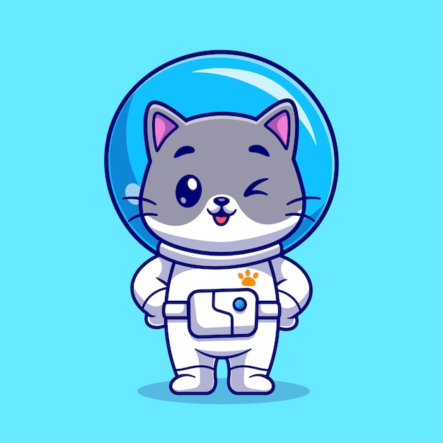 かわいい猫宇宙飛行士立っている漫画ベクトルアイコンイラスト動物科学アイコン概念分離