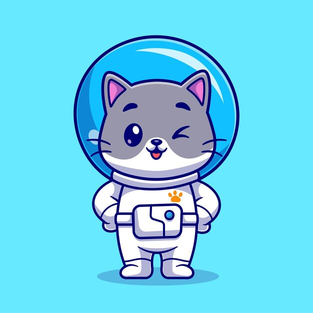 かわいい猫宇宙飛行士立っている漫画ベクトルアイコンイラスト動物科学アイコン概念分離