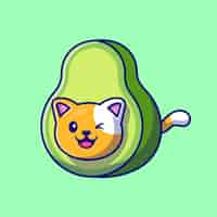 Free vector cute cat avocado cartoon