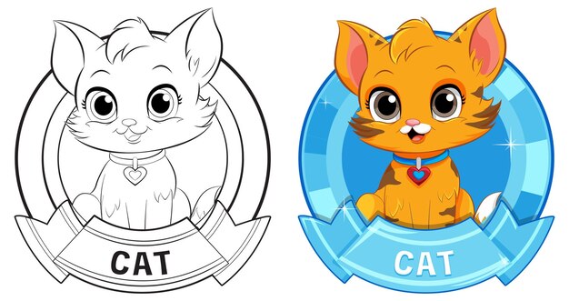 Free vector cute cat badge illustration before and after