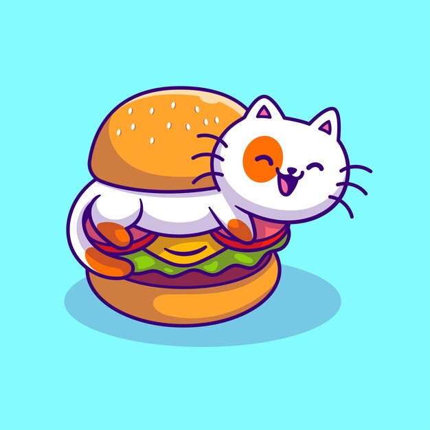 かわいい猫のハンバーガー漫画ベクトルアイコンイラスト動物食品アイコンコンセプト分離プレミアムベクトル