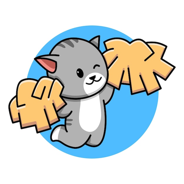 かわいい猫のチアリーダーの漫画イラスト プレミアムベクター