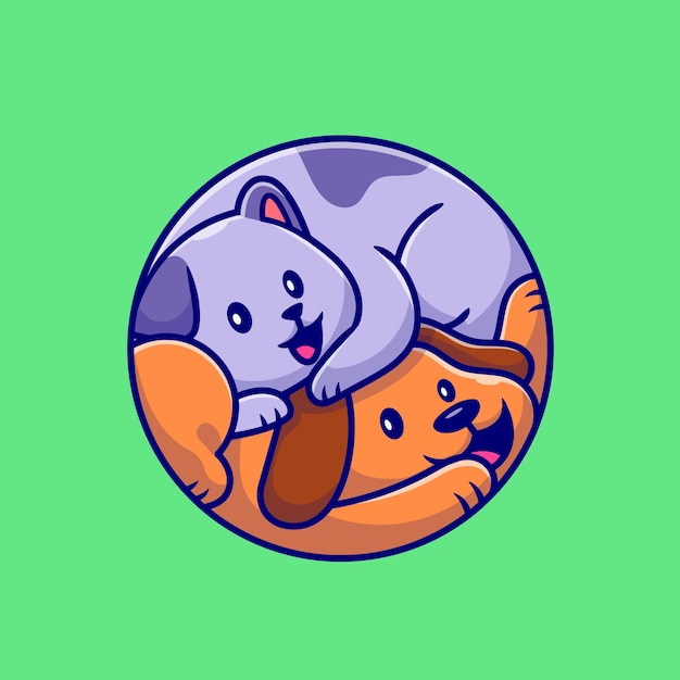 Cute Cat and Dog Cartoon Illustration