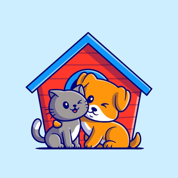 Free vector cute cat and dog cartoon