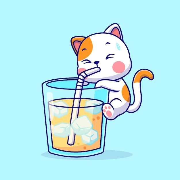 Free vector cute cat drinking orange juice cartoon vector icon illustration animal drink icon concept isolated