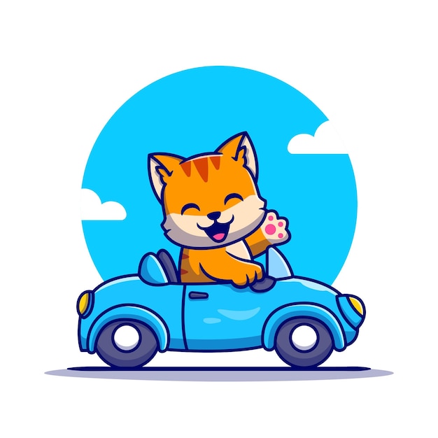 かわいい猫運転車の漫画のキャラクター。動物輸送が分離されました。