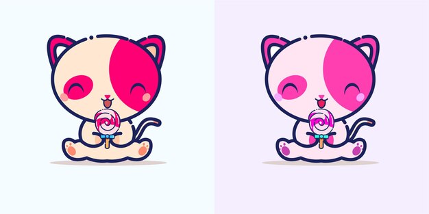ベクトルかわいい猫のキャラクターイラスト 漫画のスタイル ボウルと哀れな空腹の子猫 ペット プレミアムベクター