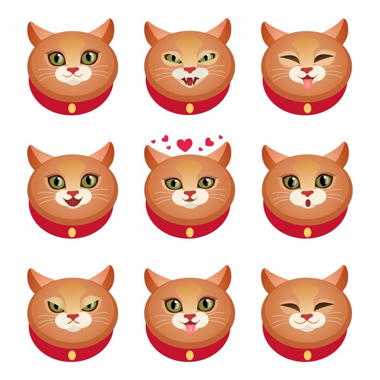 Free Vector cute cat face character emotions set decorative icons isolated vector illustration