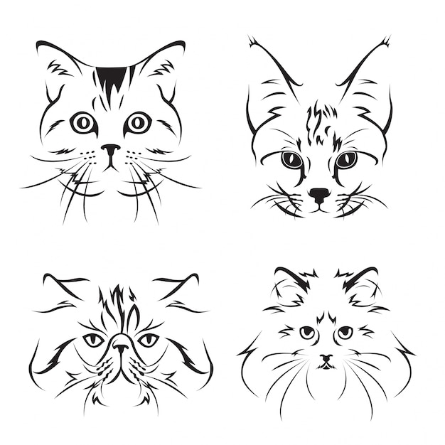 Vettore gratuito cute cat face illustration set