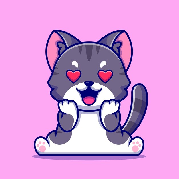 Cute Cat Falling In Love Cartoon Icon Illustration.