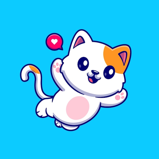 無料ベクター かわいい猫のフローティング漫画ベクトルアイコンイラスト。動物の性質のアイコンの概念は、プレミアムベクトルを分離しました。フラット漫画スタイル