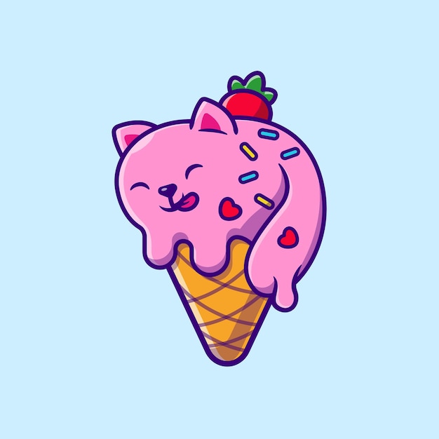 Free vector cute cat ice cream cone cartoon icon illustration.