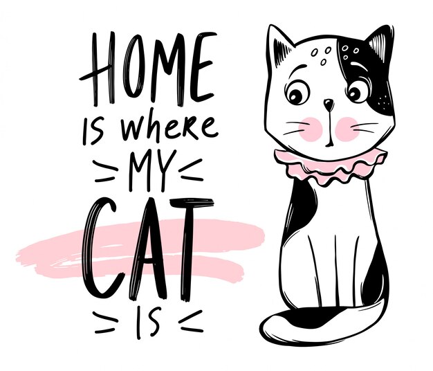 かわいい猫のイラスト 手描きのスタイリッシュな子猫 落書きキティ プレミアムベクター