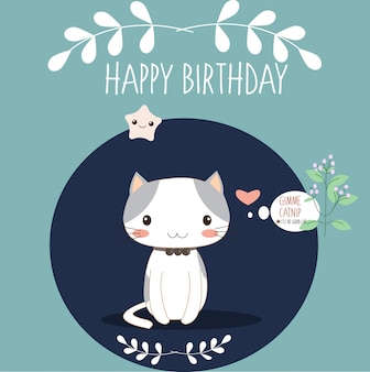 愛らしい猫と花とのバースデーカード 無料のベクター 愛らしい猫と花とのバースデーカード 無料のベクター