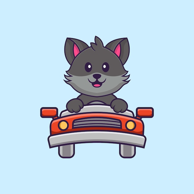 Cute cat is driving. animal cartoon concept isolated. flat cartoon style